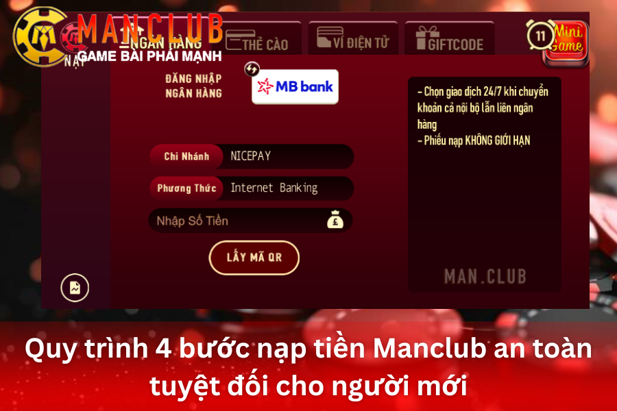 Quy trình 4 bước nạp tiền ManClub an toàn tuyệt đối cho người mới